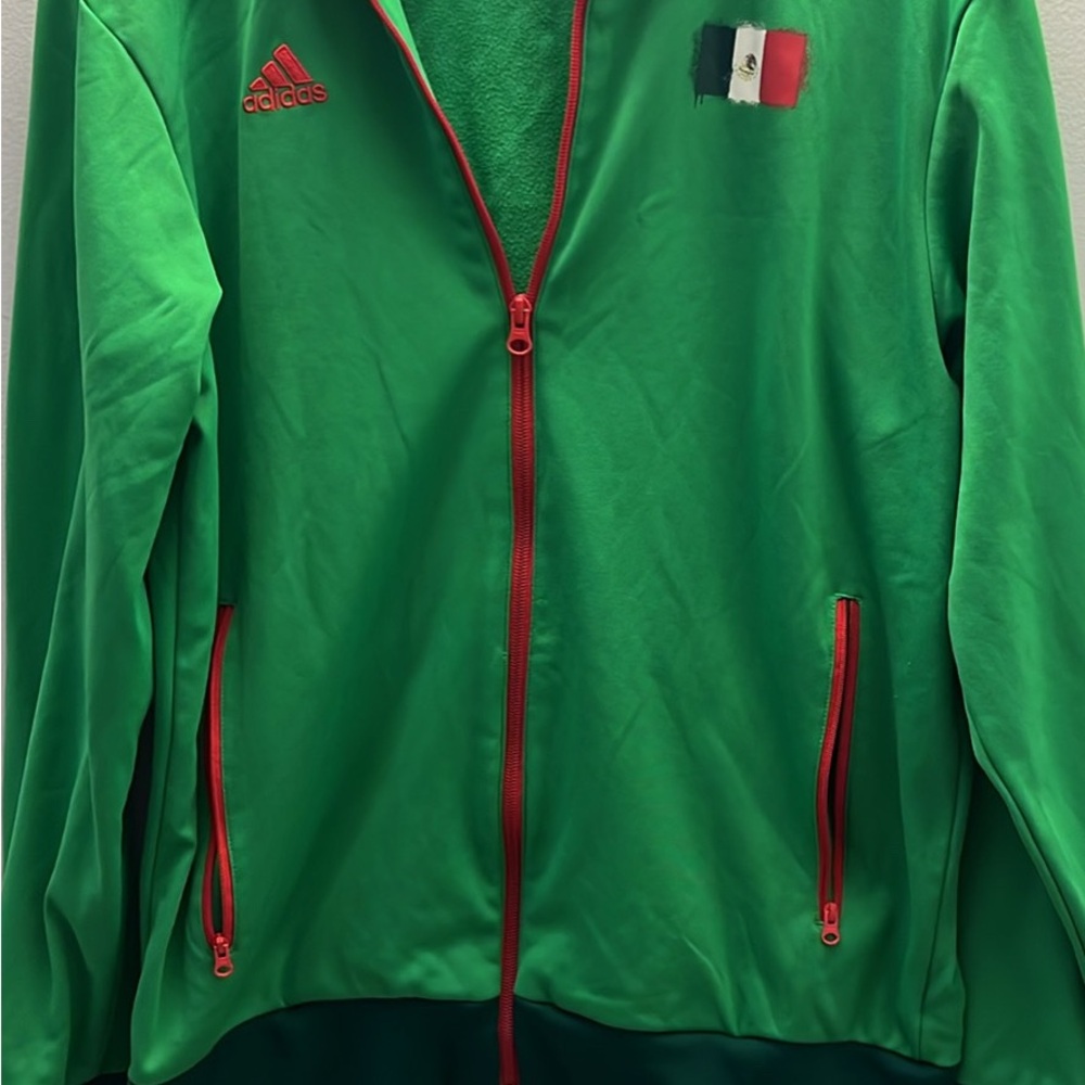 Adidas Kids Vibrant Green Jacket with Red Zipper